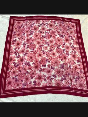 Emanuel Ungaro 30-Inch Floral, Metallic Vintage Silk Scarf / Hand Rolled / Japan